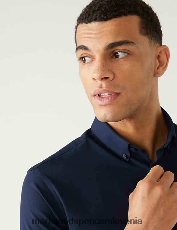 ultimate srajca slim fit z raztegljivim robom mornarica Marks & Spencer oblačila moški 6T8F6X5656