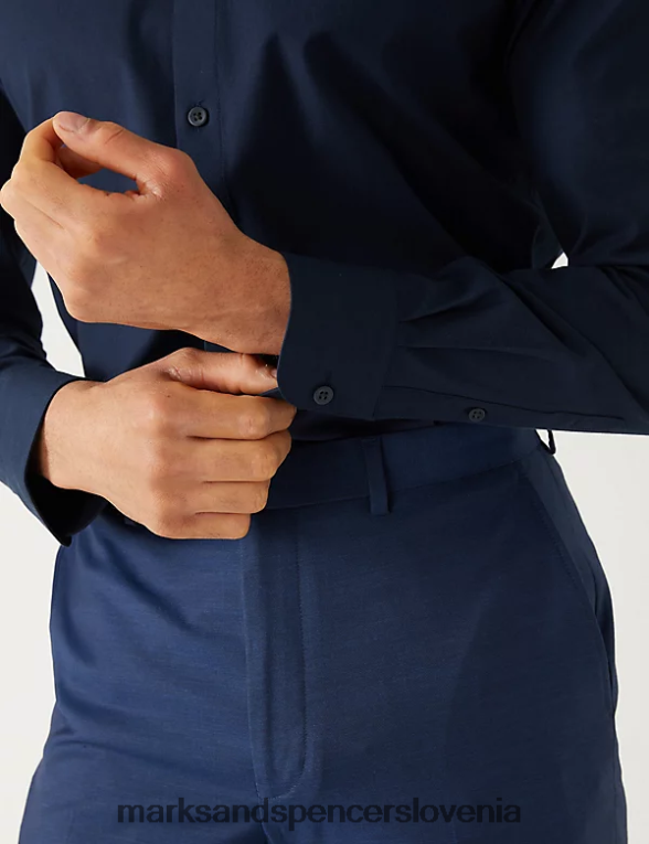 ultimate srajca slim fit z raztegljivim robom mornarica Marks & Spencer oblačila moški 6T8F6X5656