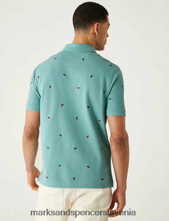 vezena polo majica iz čistega bombaža zaprašena voda Marks & Spencer oblačila moški 6T8F6X6553