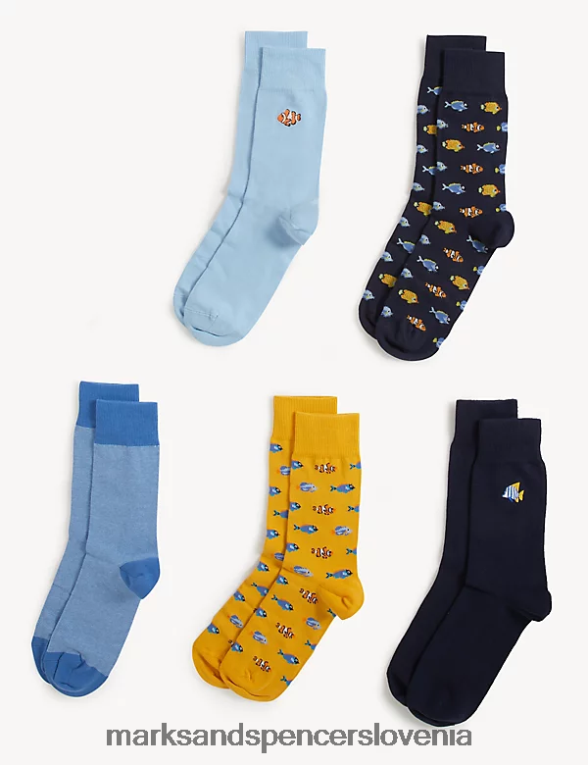 5pk nogavice, bogate s svežim bombažem modra mešanica Marks & Spencer oblačila moški 6T8F6X5567