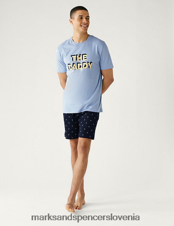 komplet pižame the daddy slogan iz čistega bombaža modra mešanica Marks & Spencer oblačila moški 6T8F6X5282