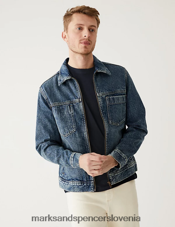 Denim jakna med modri denim Marks & Spencer oblačila moški 6T8F6X5272