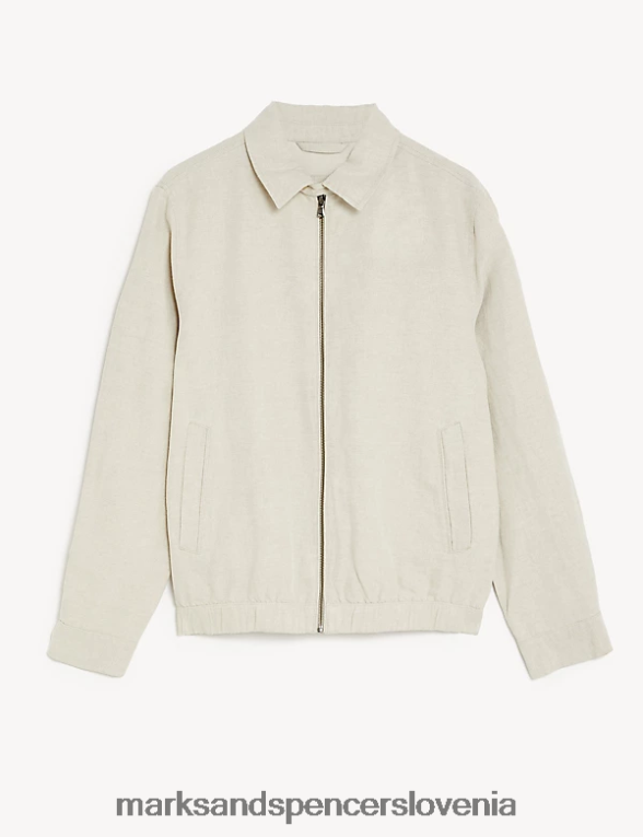 Harrington jakna iz mešanice lanu ekru Marks & Spencer oblačila moški 6T8F6X6386