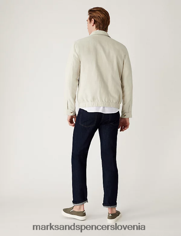 Harrington jakna iz mešanice lanu ekru Marks & Spencer oblačila moški 6T8F6X6386