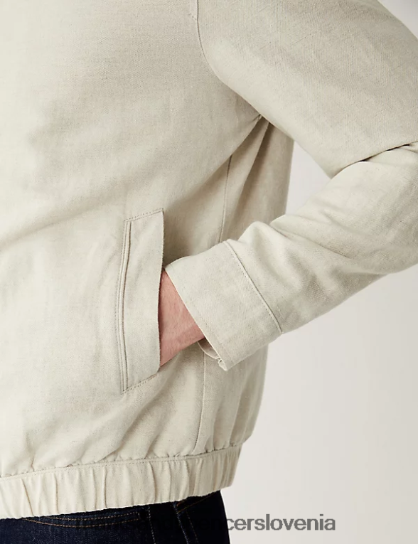 Harrington jakna iz mešanice lanu ekru Marks & Spencer oblačila moški 6T8F6X6386
