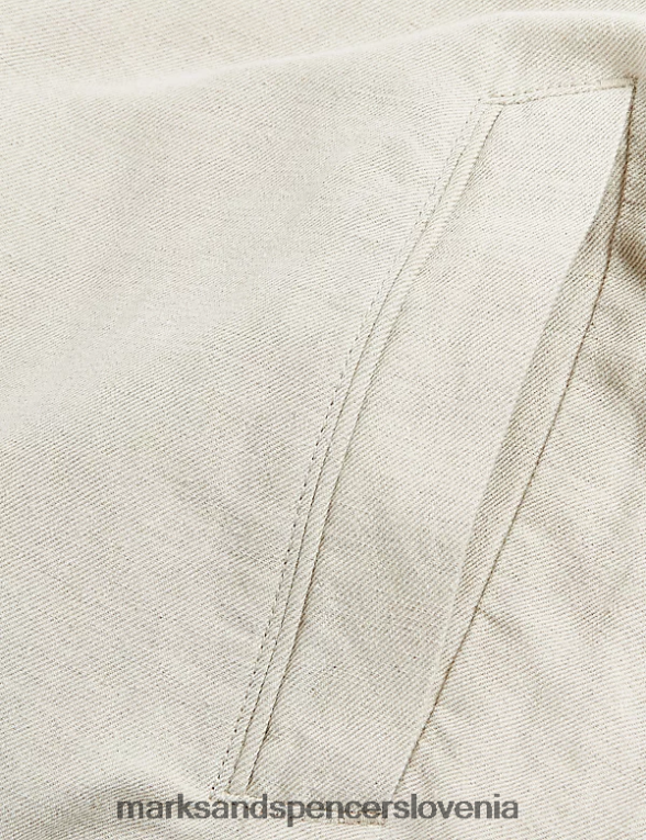 Harrington jakna iz mešanice lanu ekru Marks & Spencer oblačila moški 6T8F6X6386