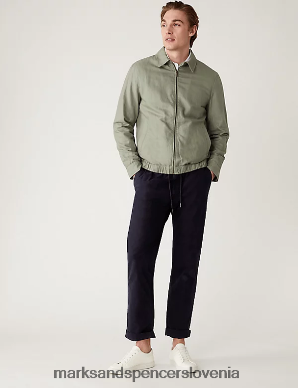 Harrington jakna iz mešanice lanu temni žajbelj Marks & Spencer oblačila moški 6T8F6X6003
