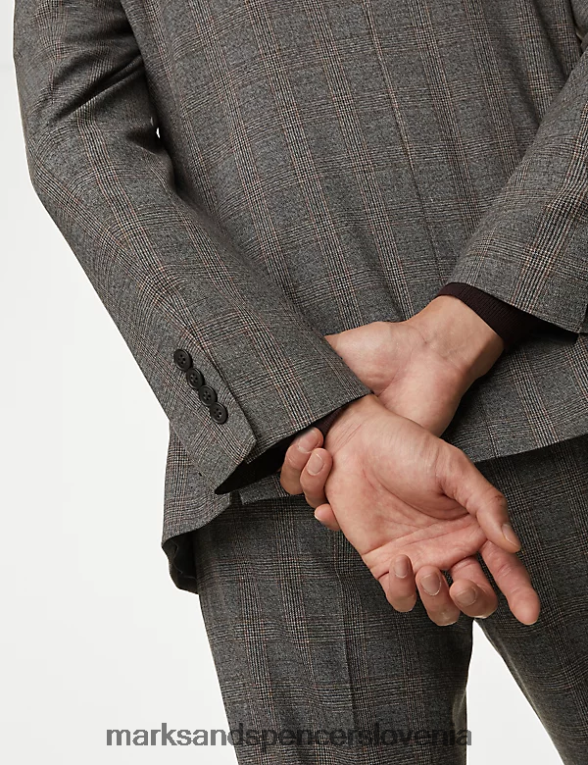 karirasti suknjič običajnega kroja Prince of Wales rjava mešanica Marks & Spencer oblačila moški 6T8F6X5104