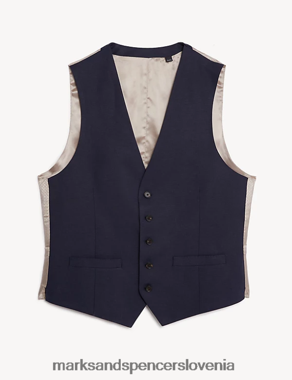 krojen telovnik iz bogate svile in lanu mornarica Marks & Spencer oblačila moški 6T8F6X6387