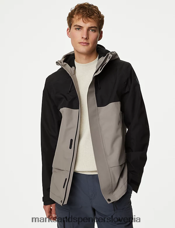 nepremočljiv anorak s kapuco siva mešanica Marks & Spencer oblačila moški 6T8F6X6112