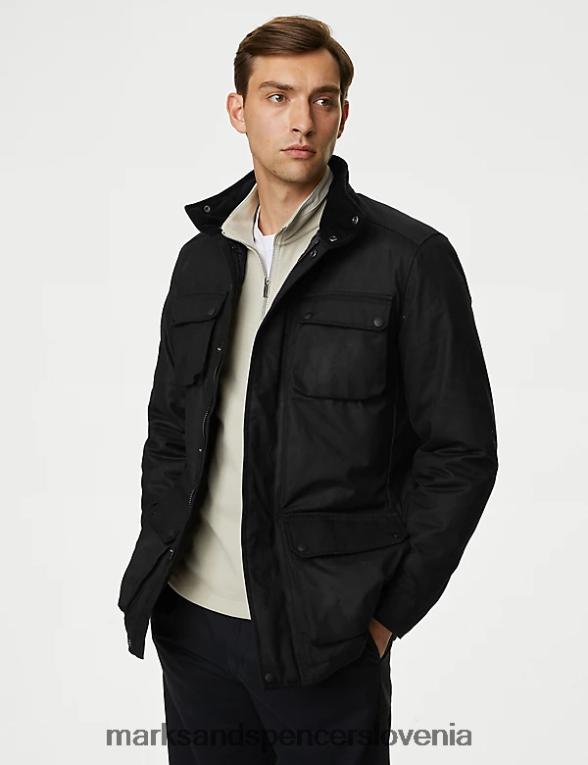 parka jakna iz čistega bombaža z nevihtnim oblačilom Črna Marks & Spencer oblačila moški 6T8F6X4953