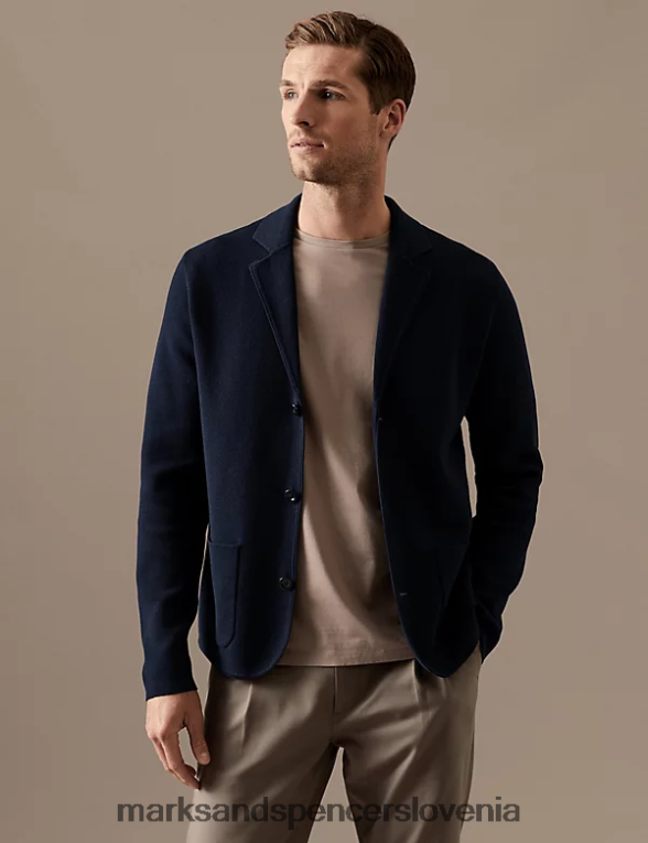 pleten blazer iz modalne mešanice bombaža mornarica Marks & Spencer oblačila moški 6T8F6X4772