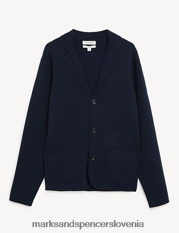 pleten blazer iz modalne mešanice bombaža mornarica Marks & Spencer oblačila moški 6T8F6X4772