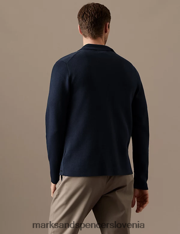 pleten blazer iz modalne mešanice bombaža mornarica Marks & Spencer oblačila moški 6T8F6X4772