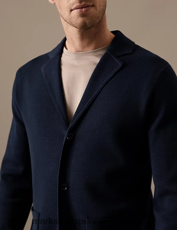 pleten blazer iz modalne mešanice bombaža mornarica Marks & Spencer oblačila moški 6T8F6X4772