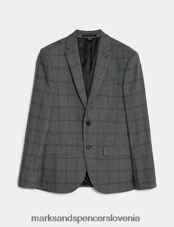 skinny fit karirasta raztegljiva jakna siva mešanica Marks & Spencer oblačila moški 6T8F6X4980