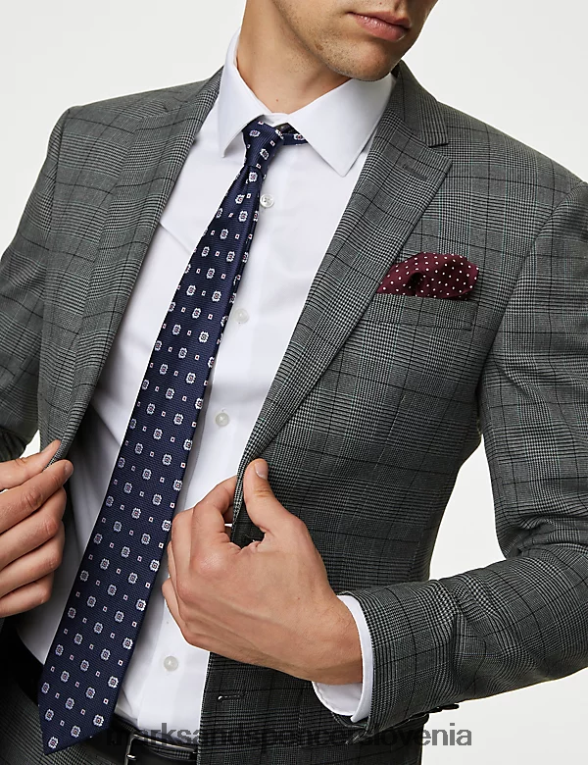 skinny fit karirasta raztegljiva jakna siva mešanica Marks & Spencer oblačila moški 6T8F6X4980