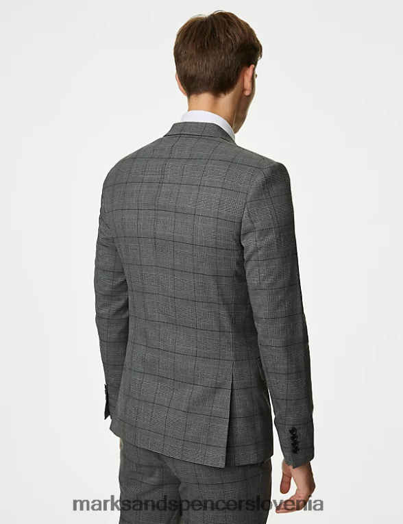 skinny fit karirasta raztegljiva jakna siva mešanica Marks & Spencer oblačila moški 6T8F6X4980