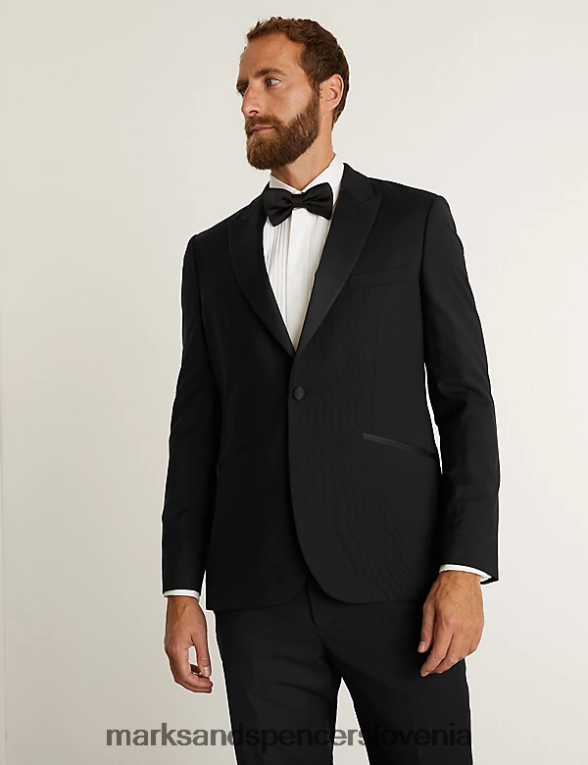 slim fit italijanska smoking jakna iz čiste volne Črna Marks & Spencer oblačila moški 6T8F6X6059