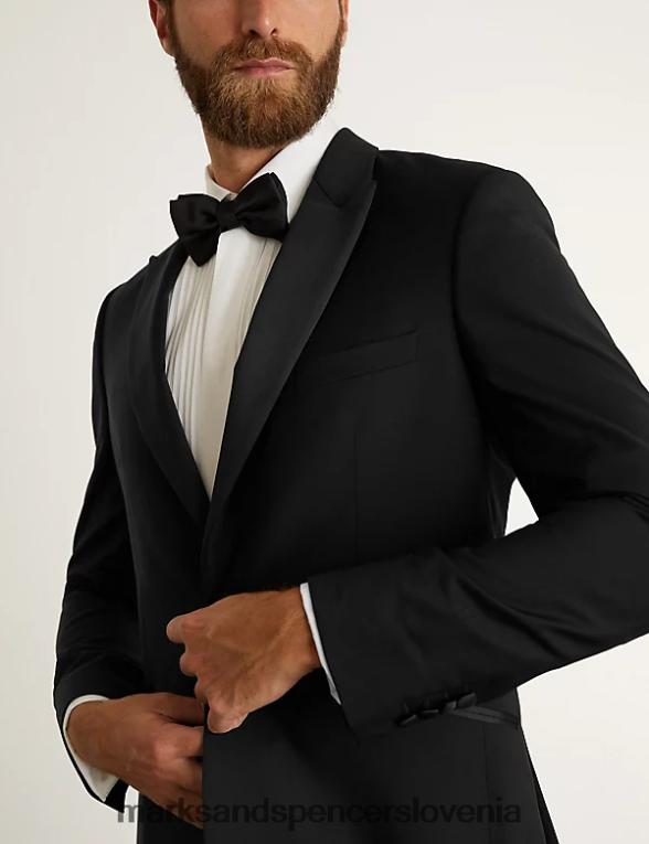 slim fit italijanska smoking jakna iz čiste volne Črna Marks & Spencer oblačila moški 6T8F6X6059