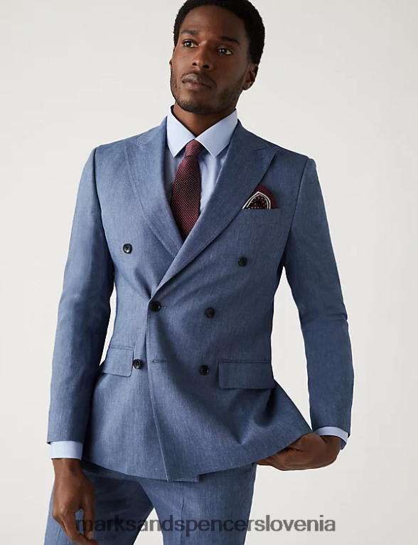 ukrojena italijanska lanena čudežna jakna chambray Marks & Spencer oblačila moški 6T8F6X5494