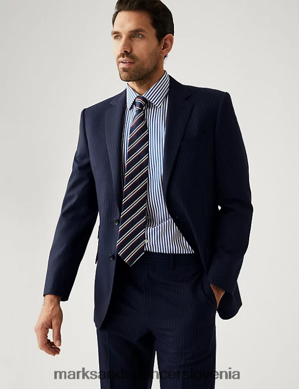volneno jakno v tanke črte mornarica Marks & Spencer oblačila moški 6T8F6X7034