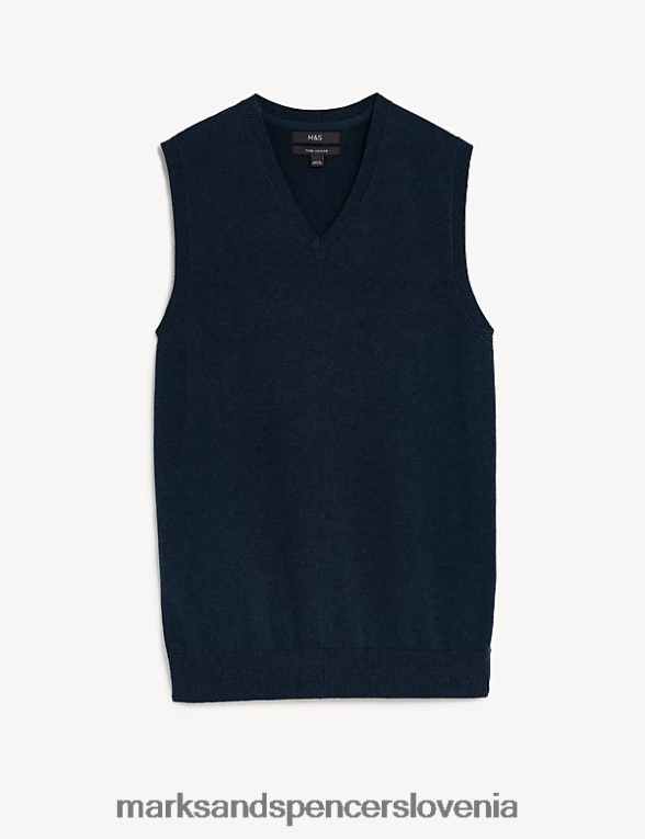 pulover brez rokavov iz čistega bombaža mornarica Marks & Spencer oblačila moški 6T8F6X6063