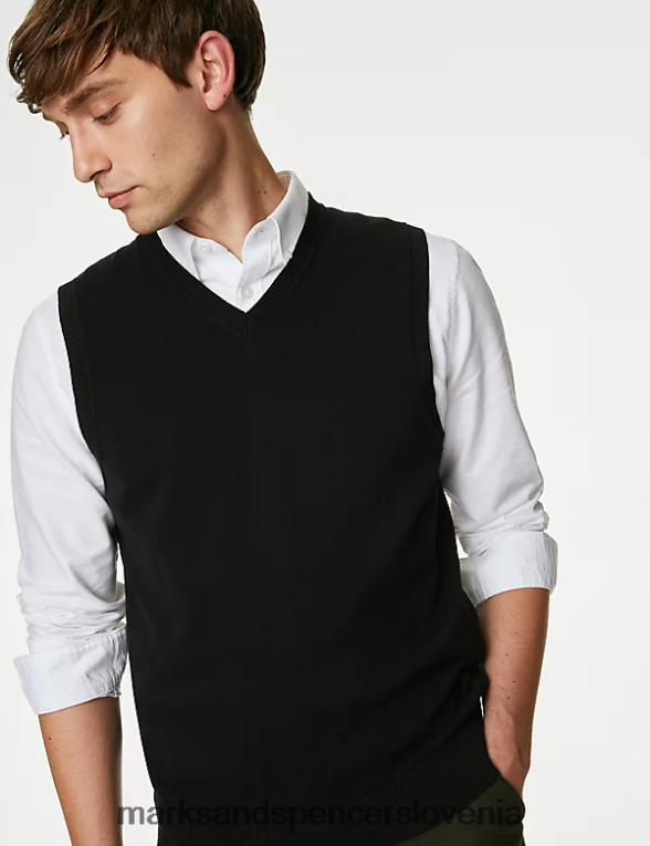 pulover brez rokavov iz čistega bombaža Črna Marks & Spencer oblačila moški 6T8F6X6447