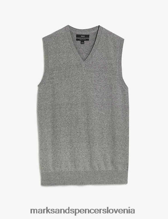 pulover brez rokavov iz čistega bombaža sivi lapor Marks & Spencer oblačila moški 6T8F6X6446