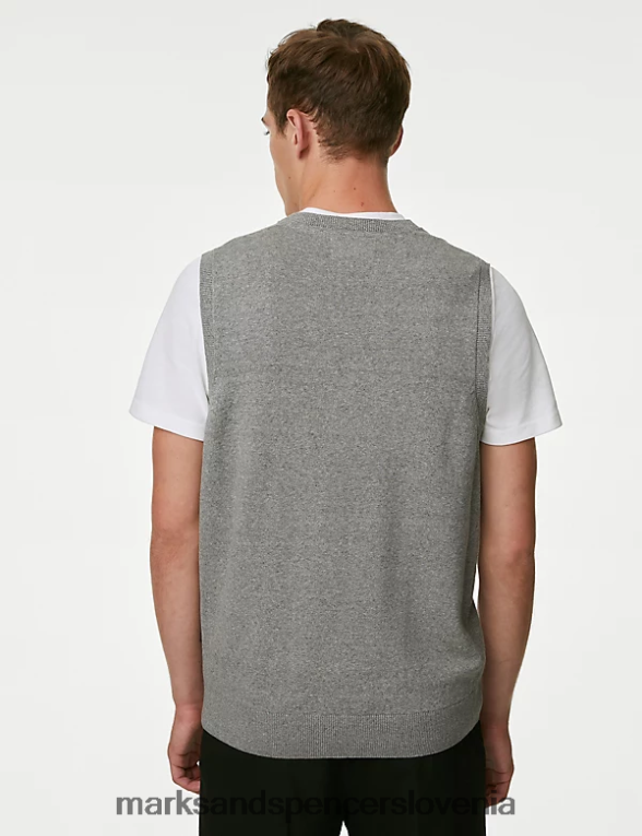 pulover brez rokavov iz čistega bombaža sivi lapor Marks & Spencer oblačila moški 6T8F6X6446
