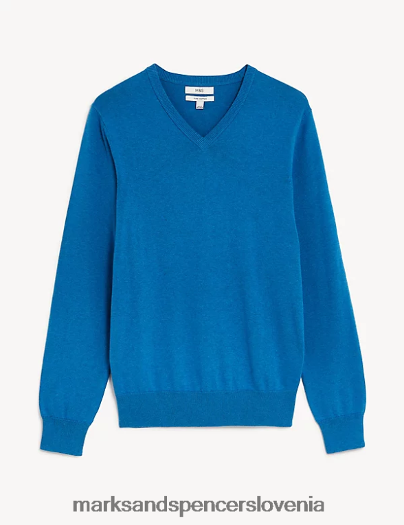 pleten pulover iz čistega bombaža z v-izrezom periwinkle Marks & Spencer oblačila moški 6T8F6X7205