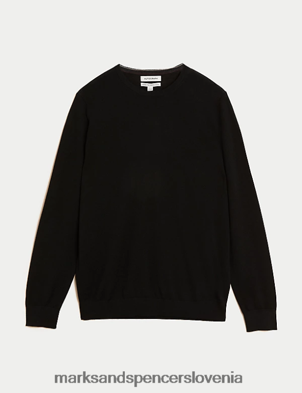 pulover z okroglim izrezom iz čiste ekstra fine merino volne Črna Marks & Spencer oblačila moški 6T8F6X4961