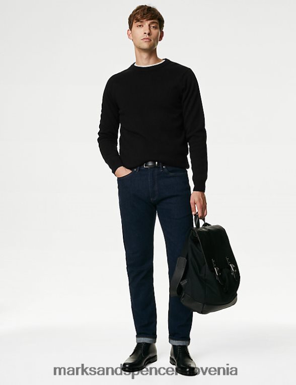 pulover z okroglim izrezom iz čiste, ekstra fine ovčje volne Črna Marks & Spencer oblačila moški 6T8F6X7054