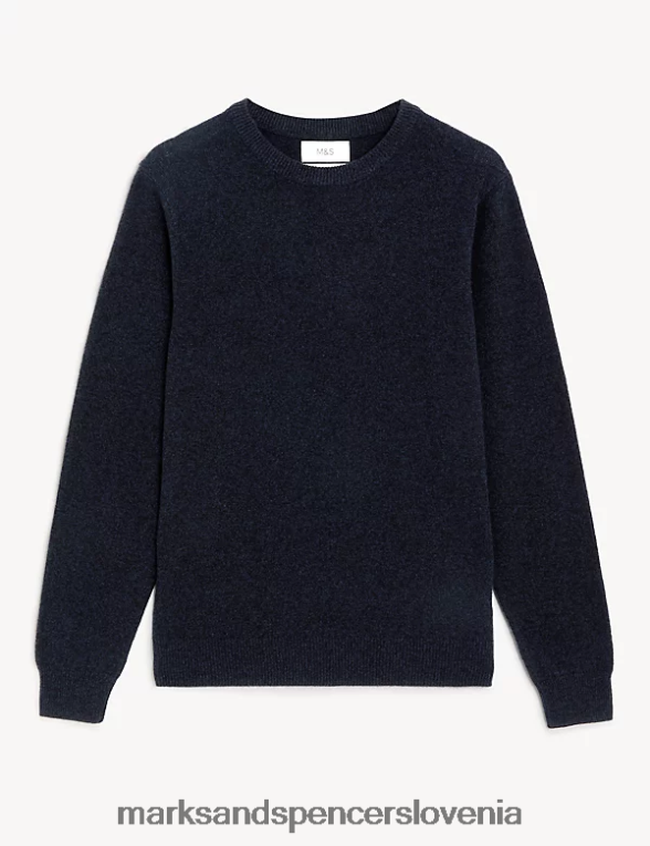 pulover z okroglim izrezom iz čiste, ekstra fine ovčje volne temna mornarica Marks & Spencer oblačila moški 6T8F6X7388