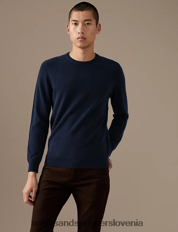 pulover z okroglim izrezom iz čistega kašmirja polnočna mornarica Marks & Spencer oblačila moški 6T8F6X7164