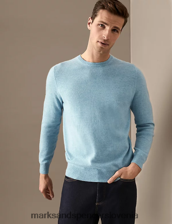 pulover z okroglim izrezom iz čistega kašmirja račje jajce Marks & Spencer oblačila moški 6T8F6X7412