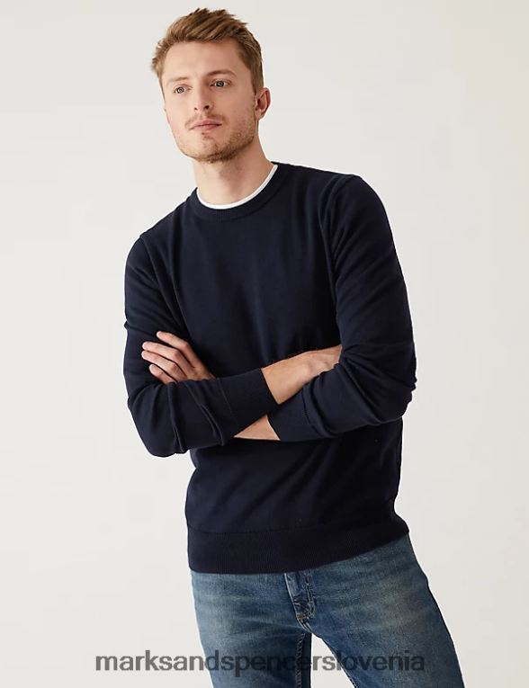 pulover z okroglim ovratnikom iz čistega bombaža mornarica Marks & Spencer oblačila moški 6T8F6X7516