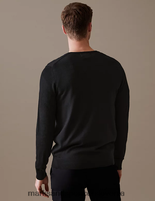 pulover z v-izrezom iz čiste ekstra fine merino volne Črna Marks & Spencer oblačila moški 6T8F6X5179