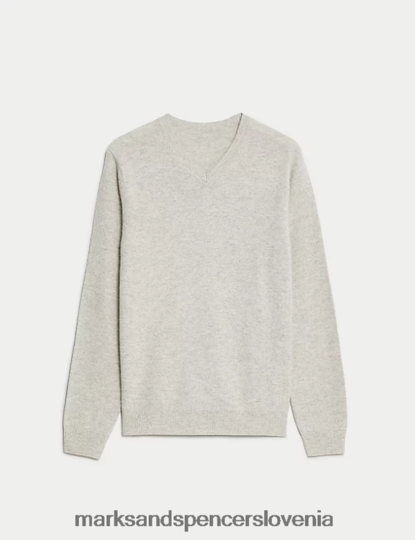 pulover z v-izrezom iz čiste, ekstra fine ovčje volne biserno siva Marks & Spencer oblačila moški 6T8F6X6898