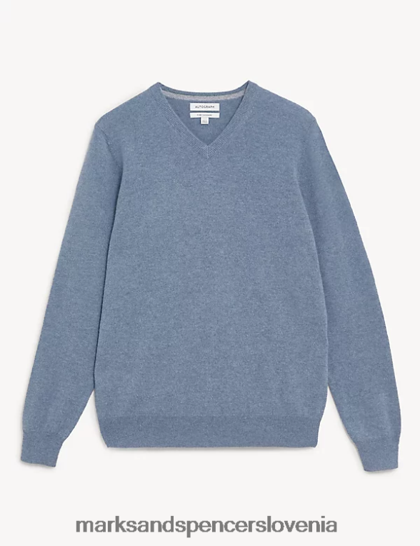 pulover z v-izrezom iz čistega kašmirja bledo modra Marks & Spencer oblačila moški 6T8F6X7325