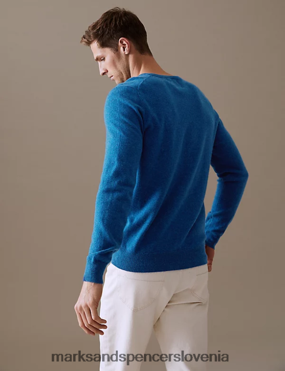 pulover z v-izrezom iz čistega kašmirja svetlo modra Marks & Spencer oblačila moški 6T8F6X6984