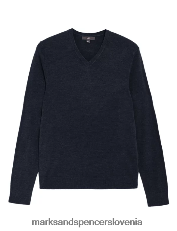 pulover z v-izrezom iz kašmilona mornarica Marks & Spencer oblačila moški 6T8F6X6009