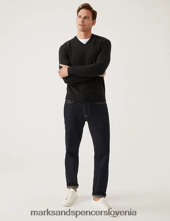 pulover z v-izrezom iz kašmilona oglje Marks & Spencer oblačila moški 6T8F6X6011