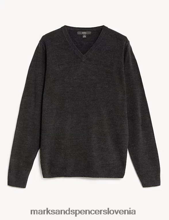 pulover z v-izrezom iz kašmilona oglje Marks & Spencer oblačila moški 6T8F6X6011