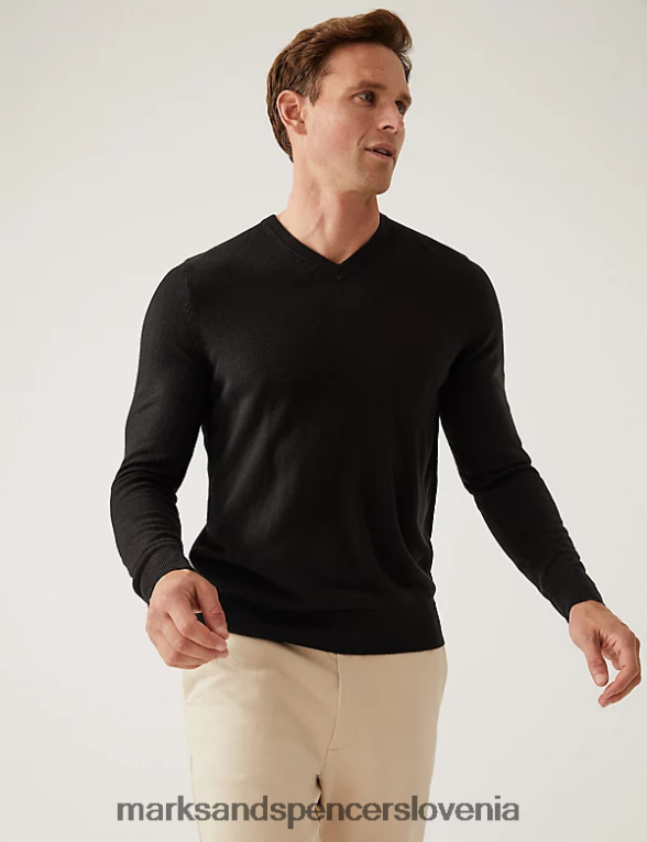 pulover z v-izrezom iz kašmilona Črna Marks & Spencer oblačila moški 6T8F6X6010