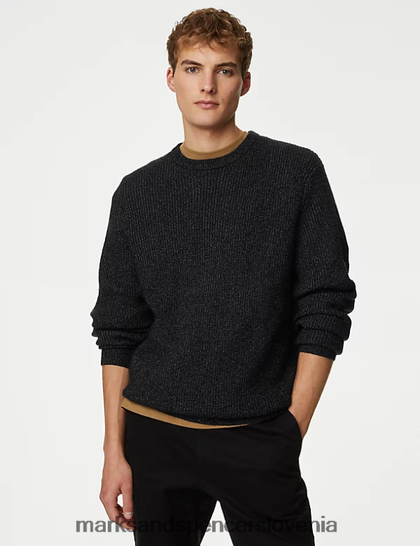 super mehak pulover z okroglim izrezom temna mornarica Marks & Spencer oblačila moški 6T8F6X5798