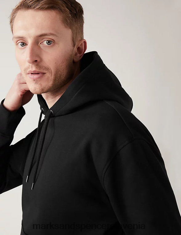 prevelik pulover s kapuco iz bogatega bombaža Črna Marks & Spencer oblačila moški 6T8F6X6644