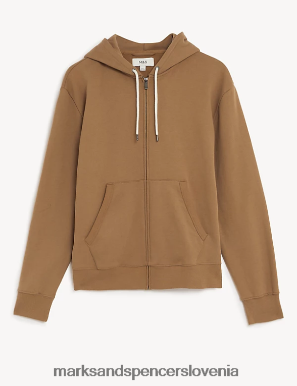 pulover s kapuco iz čistega bombaža svetlo bronasta Marks & Spencer oblačila moški 6T8F6X7538