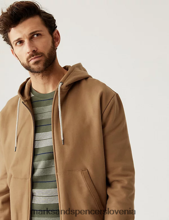 pulover s kapuco iz čistega bombaža svetlo bronasta Marks & Spencer oblačila moški 6T8F6X7538