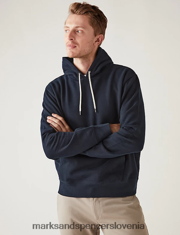 pulover s kapuco iz čistega bombaža temna mornarica Marks & Spencer oblačila moški 6T8F6X6271